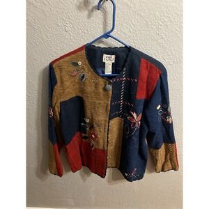 Koret City Blues Jacket Vtg 80s Brown Blue Patchwork EmbroidereSize Medium Women